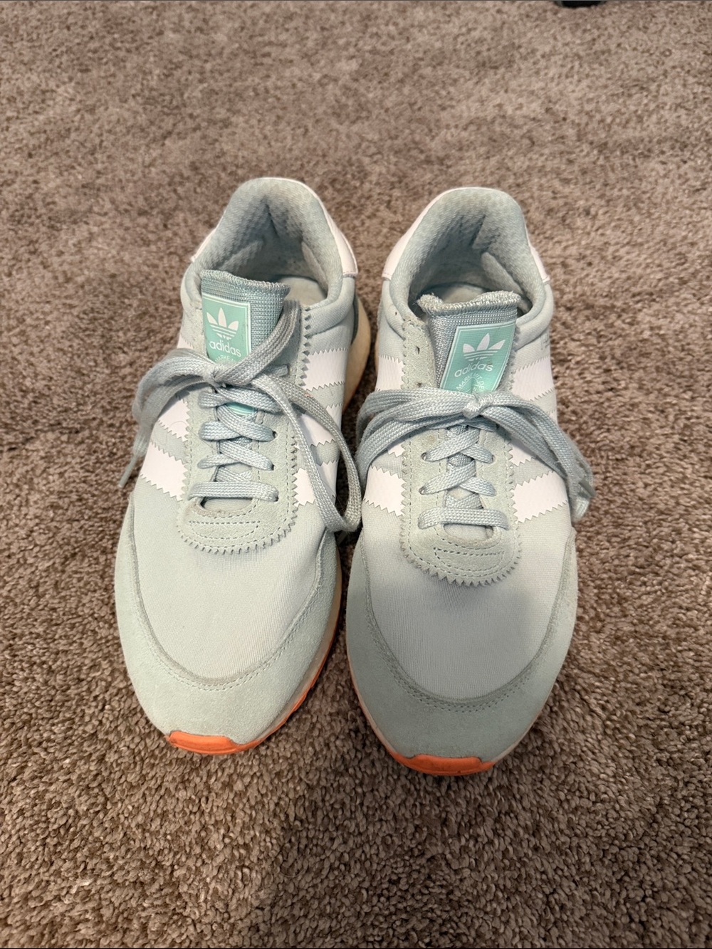 adidas Mint Green and White Retro Runner Sneakers with Orange Accents